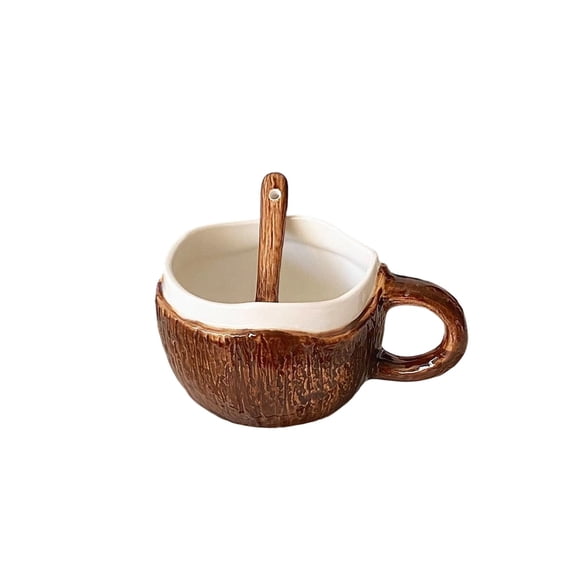Orangide Retro Handmade Irregular Coconut Shell Texture Ceramic Mug, Coffee Cup for Oatmeal Breakfast Cereal Water Latte