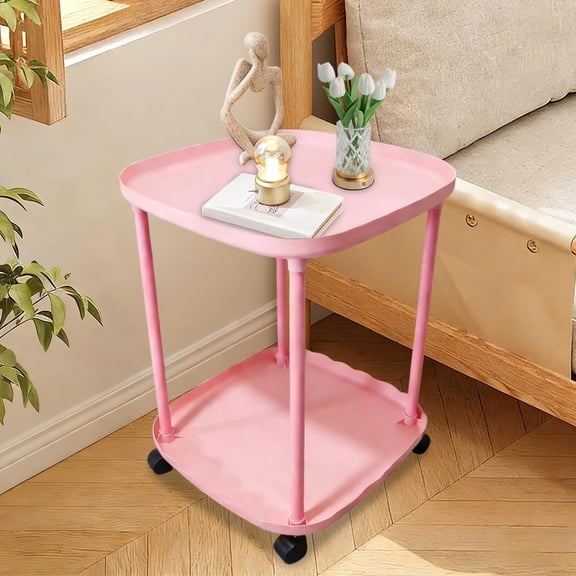 Orangide Rolling Sofa Side Table Double Tier Storage Rack Modern Bedside Table for Bedroom Living Room Lightweight Mobile Coffee Table with Wheels for Small Spaces