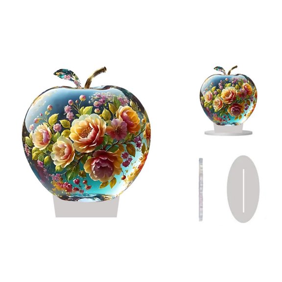 Orangide Romantic Flower and Star Shape 2D Flat Acrylic Apple Shaped Desktop Decor for Bedroom, Cute Table Ornament for Home Office, Romantic Gift for Women