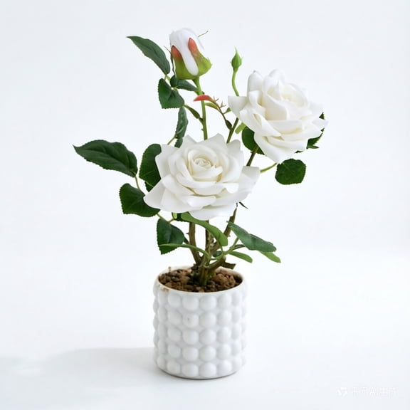 Orangide Rose Mini Bonsai, Silk Flowers Artificial Potted Plant for Home Interior Decoration, Faux Rose Plant for Tabletop