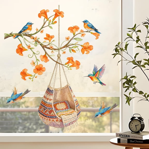 Orangide Rural Door Sticker Cute Little Yak Flower Birds Vinyl Decal for Kids Room Home Wall Decor Creative Nursery Art Removable Spring Decor Rustic Style