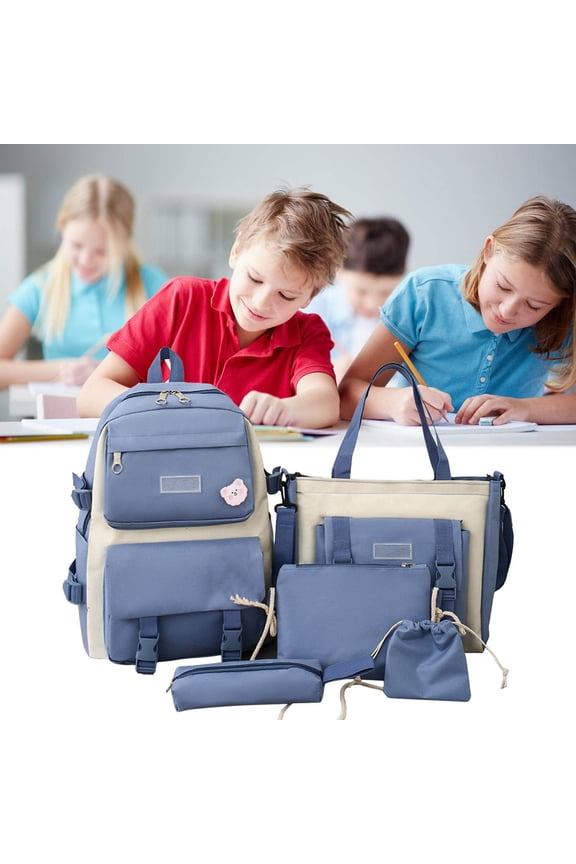 Sch-ool Backpack Set, 5-Pcs Large Capacity Set Including Backpack, Messenger Bag, Pencil Case, Handbag, and Beam Bag, for Stu-dents Travel, Durable Lightweight Backpack Set