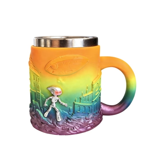 Orangide Sci-Fi Themed Mug, Stainless Steel Technology Pattern Coffee Cup and Beer Mug, Movie Memorabilia Drinkware for Home, Office, and Gifts, Holds 16 oz
