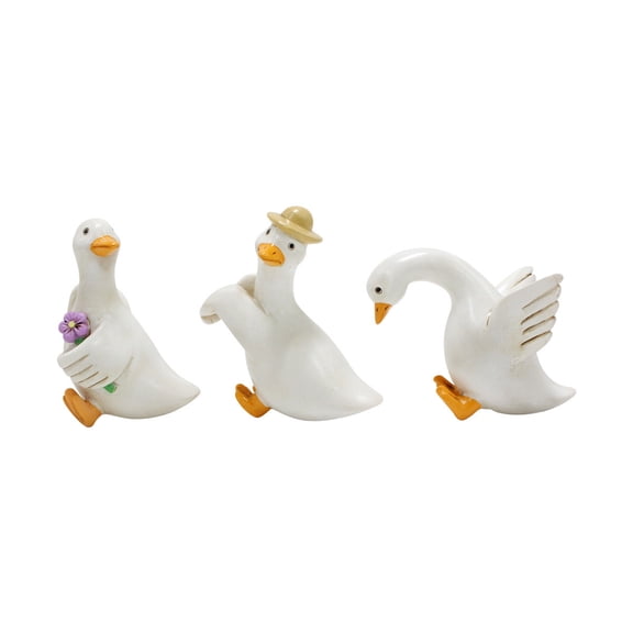 Orangide Set of 3 Mini Ceramic Duck Goose Statues,Small Porch Goose Decor, Fairy Garden Accessories, Tiny Animal Figurines for Plant Pots, Terrariums, Shelf Decor(White)