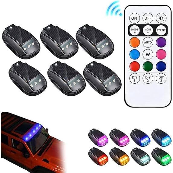 Orangide Solar Powered LED Roof Marker Lights for Car, Waterproof Remote Control, Wireless No-Drill Installation, RGB Flashing Lights for Vehicle Exterior