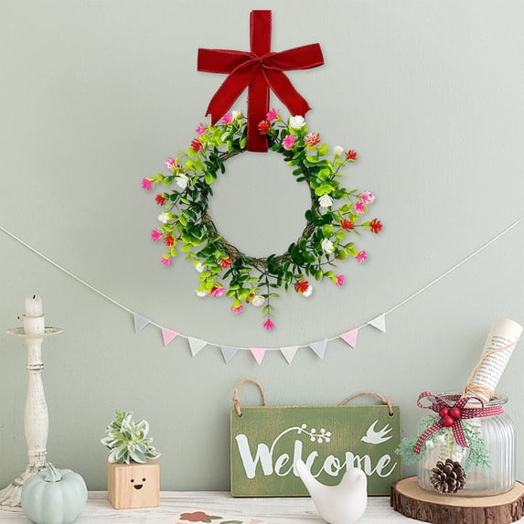 Orangide Spring Door Wreath, 13 Inch Artificial Greenery Floral Wreath with Hanger for Front Door Wall Window Decor, All Season Home Decor for Indoor Outdoor