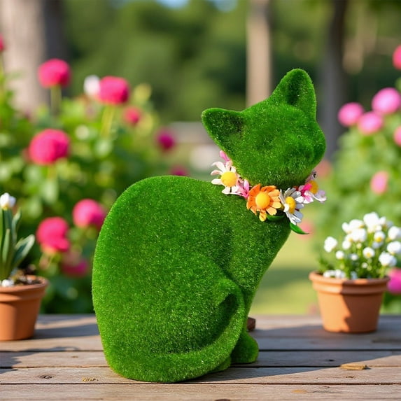 Orangide Spring Easter Cat Decoration Artificial Green Flocked Cat Sculpture Garden Decoration Holiday Decorations Party Favors Table and Home Decoration