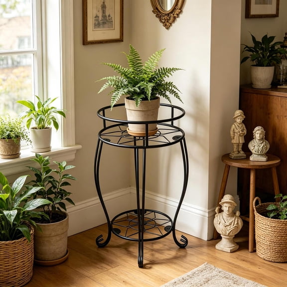 Orangide Spring Summer Decor European Style Two Tier Wrought Iron Plant Stand Floor Standing Display Shelf for Balcony Potted Plants Pothos Vine Flower Pot Holder