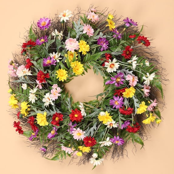 Orangide Spring Wreath, Artificial Green Leaves and Flowers Wreath for Front Door, Indoor Outdoor Home Garden Party Decoration