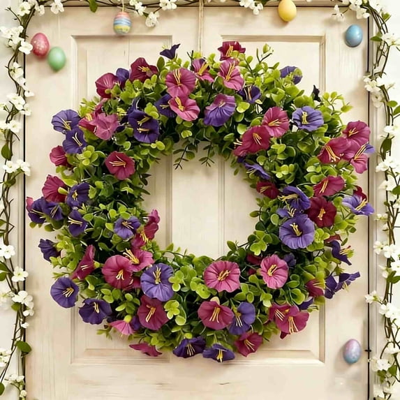 Orangide Spring Wreath, Artificial Green Leaves and Flowers Wreath for Front Door, Indoor Outdoor Home Garden Party Decoration