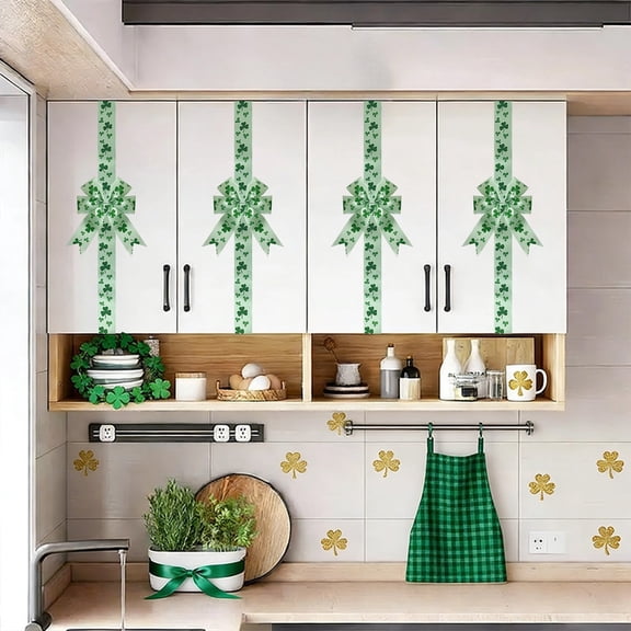 Orangide St. Patrick's Day Bow Decoration Green Four Leaf Clovers for Kitchen Cabinet Door Wall Hanging Home Party Decor Gift