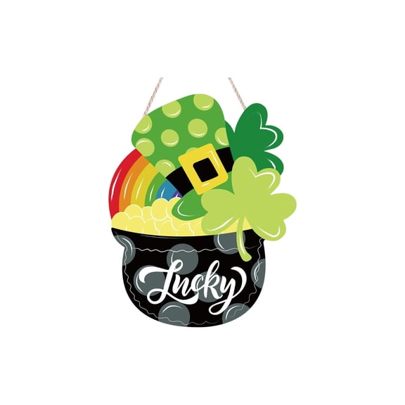 Orangide St. Patrick's Day Rainbow Door Sign Trefoil Wooden Farmhouse Family Welcome Decor Front Door Decoration for Holiday Home Entrance Party Decor