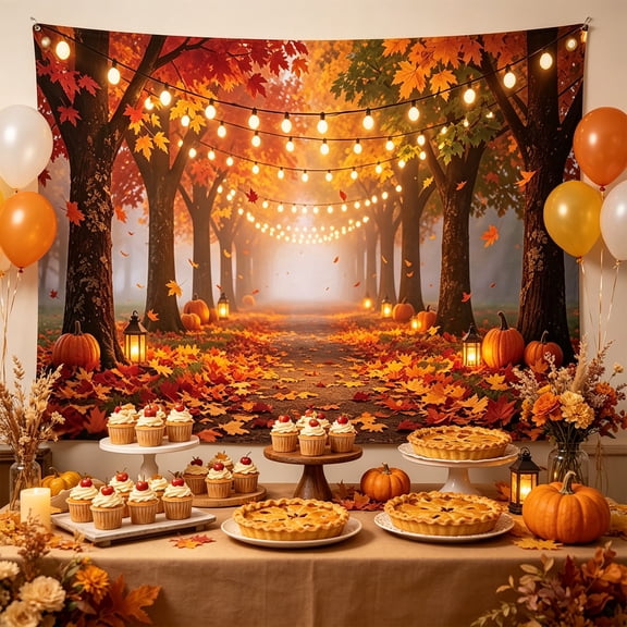 Orangide Thanksgiving Backdrop Banner Autumn Forest Path Maple Leaf Photography Background for Party Decor, Fall Harvest Photo Booth, Thanksgiving Home Decor