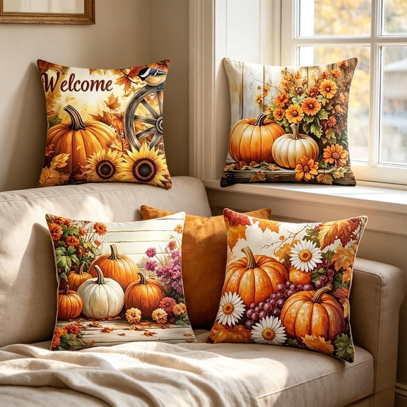 Orangide Thanksgiving Pillowcase Set Maple Leaf Fall Throw Cushion Covers 4 Pcs 18x18 Inch Linen for Sofa Car Holiday Gifts