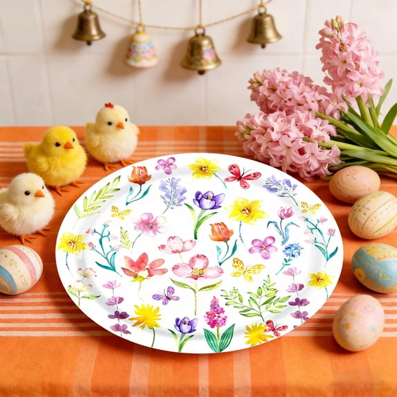 Orangide Tulip Party Tableware Set Disposable 7-Inch and 9-Inch Paper Plates Cups Napkins Floral Theme for Spring Easter Birthday Celebration Decor (16 PCS 9-In Plate)