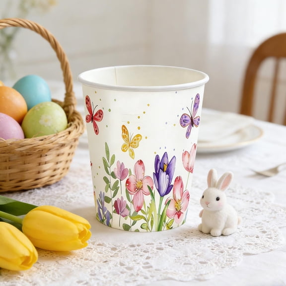 Orangide Tulip Party Tableware Set Disposable 7-Inch and 9-Inch Paper Plates Cups Napkins Floral Theme for Spring Easter Birthday Celebration Decor (16 PCS Cup)