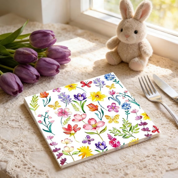 Orangide Tulip Party Tableware Set Disposable 7-Inch and 9-Inch Paper Plates Cups Napkins Floral Theme for Spring Easter Birthday Celebration Decor (20 PCS Napkin)