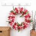 thumbnail image 1 of Orangide Tulip Spring Wreath, Artificial Flower Wreath for Front Door, Green Leaves and Flowers Decoration for Home Garden Wall, Indoor Outdoor Party Decor, 1 of 8