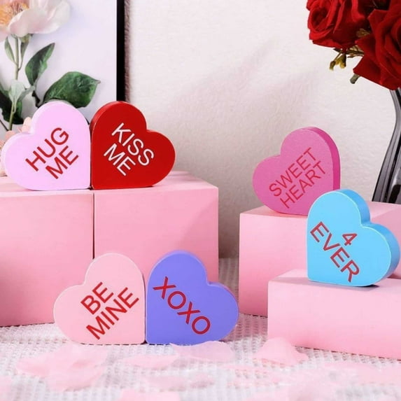 Orangide Valentine's Day Decoration, 6 PCS Conversation Hearts Wooden Table Decor Signs, Durable Decoration Set, Classic Galentines Day Decorations for the Home Office Mantel Shelf Gift