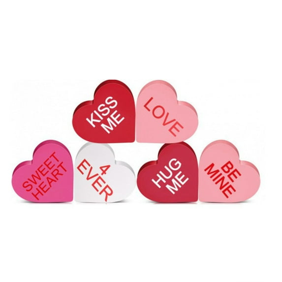 Orangide Valentine's Day Decorations, 6 PCS Conversation Hearts Wooden Table Decor Signs, Durable Decoration Set, Classic Galentines Day Decorations for the Home Office Mantel Shelf Gift