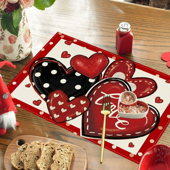Orangide Valentine's Day Placemats Set of 4 Printed Fabric Table Mats for Dining Kitchen Party Holiday Decor