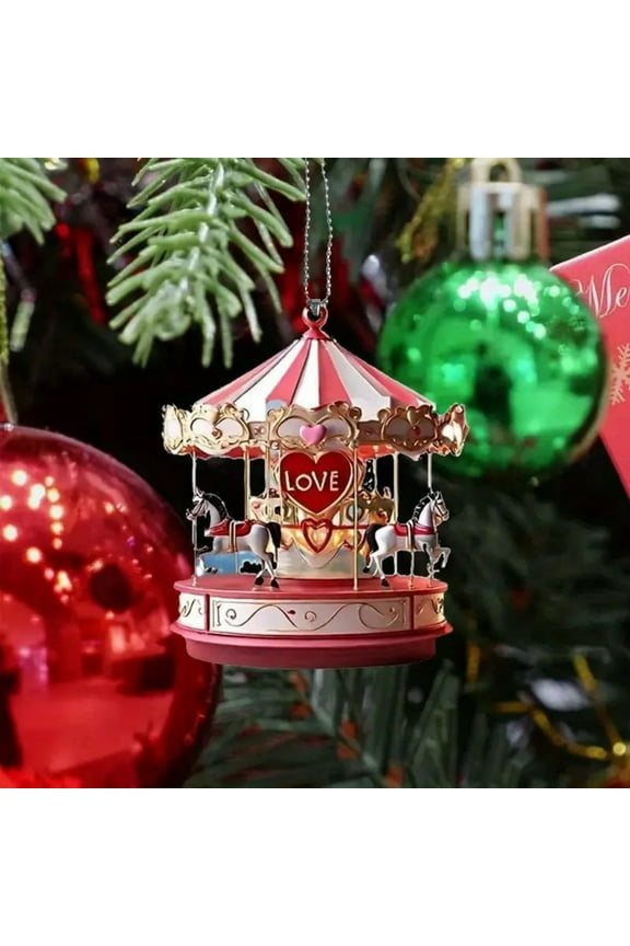 Orangide Vintage Pink Wooden Merry-Go-Round Horse,Birthday Gift Carousel,Acrylic Car Mounted Keychain Pendant with Rope for Carousel,Christmas Party Gifts