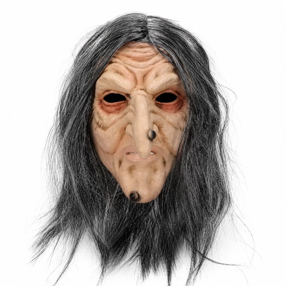 Orangide Witch Mask Halloween Party Flesh-colored Old Woman Role-playing Prop Scary Wizard Face Cover for Festival Performance Decor