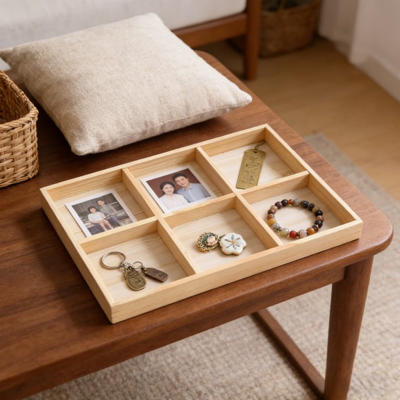 Orangide Wooden Sorting Tray with Dividers, Multi-Compartment Display Box for Home Office Kitchen Storage, Handicraft Organizer Showcase