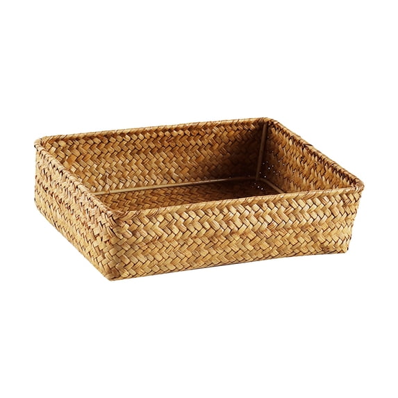 Orangide Woven Storage Basket for Desktop Clutter Organization, Handmade Natural Seagrass Basket, Small Decorative Box for Office Supplies, Keys, Mail