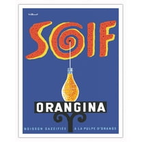 Orangina Carbonated Drink With Orange Pulp - Thirsty (Soif) - Vintage French Advertising Poster by Bernard Villemot c.1962 - Fine Art Matte Paper Print (Unframed) 11x14in