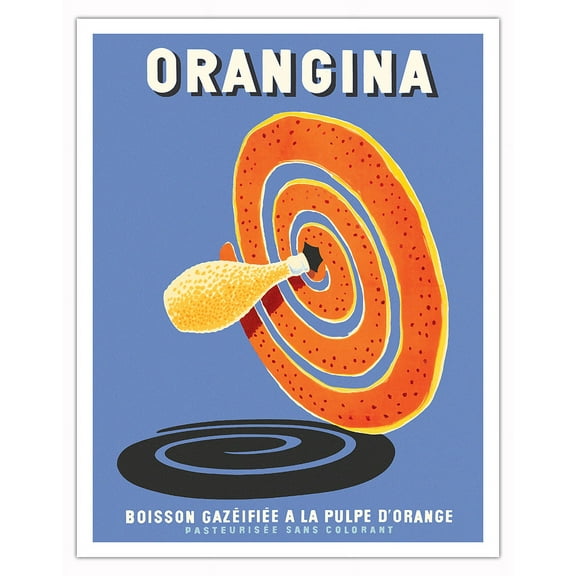 Orangina Carbonated Drink With Orange Pulp - Vintage French Advertising Poster by Bernard Villemot c.1959 - Fine Art Matte Paper Print (Unframed) 11x14in