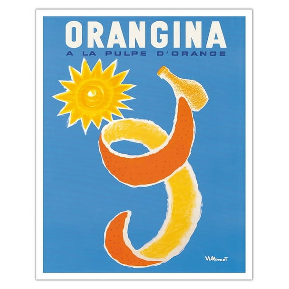 Orangina has Orange Pulp (A La Pulpe D’Orange) - Vintage Advertising Poster by Bernard Villemot c.1965 - Fine Art Matte Paper Print (Unframed) 16x20in