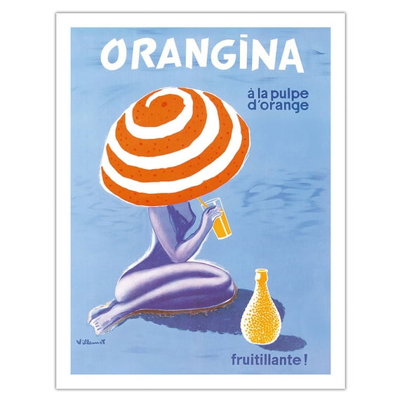 Orangina - Orange Sparkling Soda! - Vintage Advertising Poster by Bernard Villemot c.1964 - Fine Art Matte Paper Print (Unframed) 20x26in