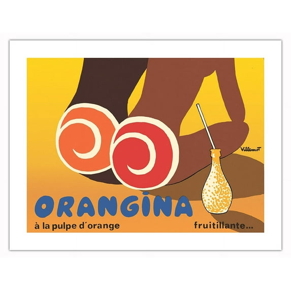 Orangina Soda with Orange Pulp (á La Pulpe d’Orange) - Fruitilliante - Vintage Advertising Poster by Bernard Villemot c.1972 - Bamboo Fine Art 290gsm Paper (Unframed) 17x22in