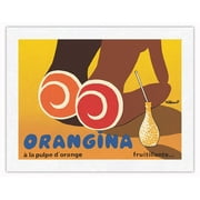 Orangina Soda with Orange Pulp (á La Pulpe d’Orange) - Fruitilliante - Vintage Advertising Poster by Bernard Villemot c.1972 - Japanese Unryu Rice Paper Art Print (Unframed) 17 x 22 in