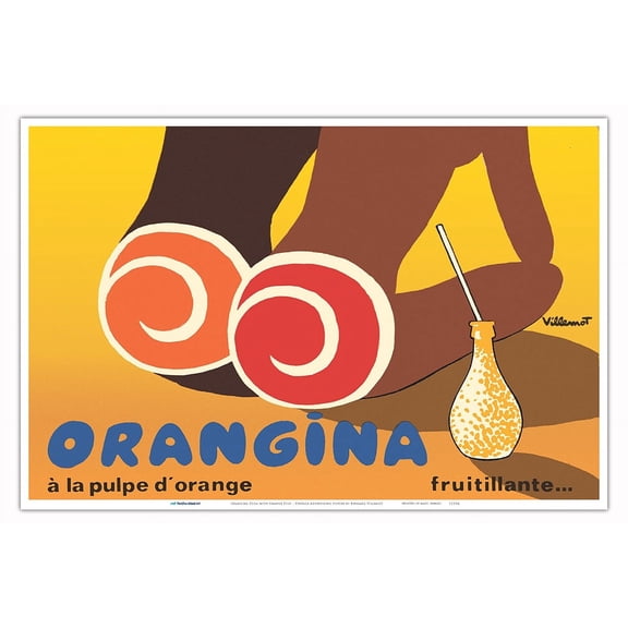 Orangina Soda with Orange Pulp (á La Pulpe d’Orange) - Fruitilliante - Vintage Advertising Poster by Bernard Villemot c.1972 - Master Art Print (Unframed) 12in x 18in