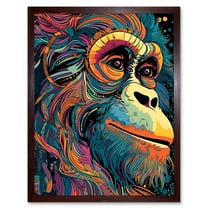 Orangutan Ape Acrylic Painting Colourful Psychedelic Colours Rainforest Orange Teal Art Print Framed Poster Wall Decor 12x16 inch