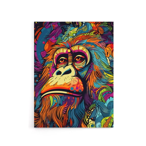 Orangutan Great Ape Colourful Psychedelic Canvas Wall Art Print 12X16"