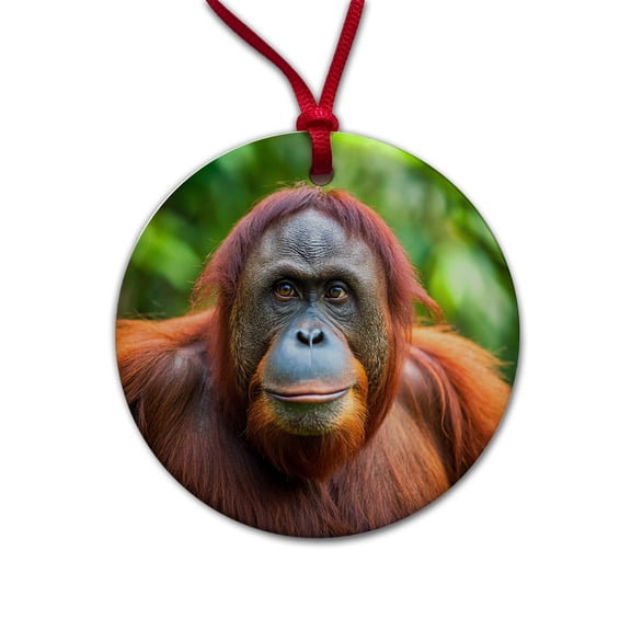 Orangutan Monkey Ape Christmas Tree Holiday Round Ceramic Ornament