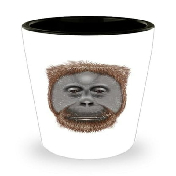 Unique Orangutan Shot Glass, Big Primate Themed Gift, Compact Monkey Miniature Glassware, 1.5oz White Cup for Collectors and Animal Lovers