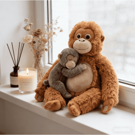 Orangutan Stuffed Plush with Baby Monkey – Realistic Orangutan Stuffed Animal, Soft Cuddly Modern Design, Perfect Gift for Birthdays & Easter Celebrations