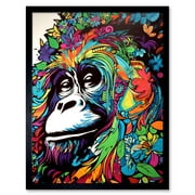 Orangutan with Flowers Graffiti Colourful Psychedelic Nature Spirit Animal Great Ape Art Print Framed Poster Wall Decor 12x16 inch
