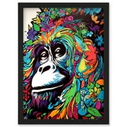 Orangutan with Flowers Graffiti Colourful Psychedelic Nature Spirit Animal Great Ape Artwork Framed Wall Art Print A4