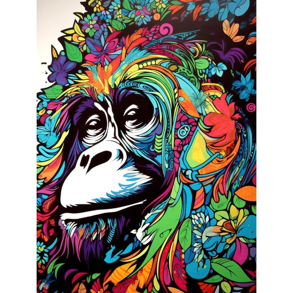 Orangutan with Flowers Graffiti Colourful Psychedelic Nature Spirit Animal Great Ape Large Wall Art Poster Print Thick Paper 18X24 Inch