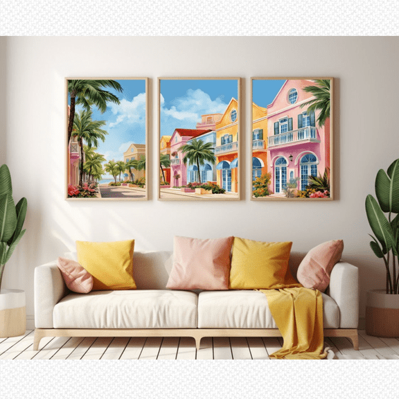 Oranjestad Aruba Caribbean Tropical Architecture Poster Set 3 Prints Set 3 , Poster Only