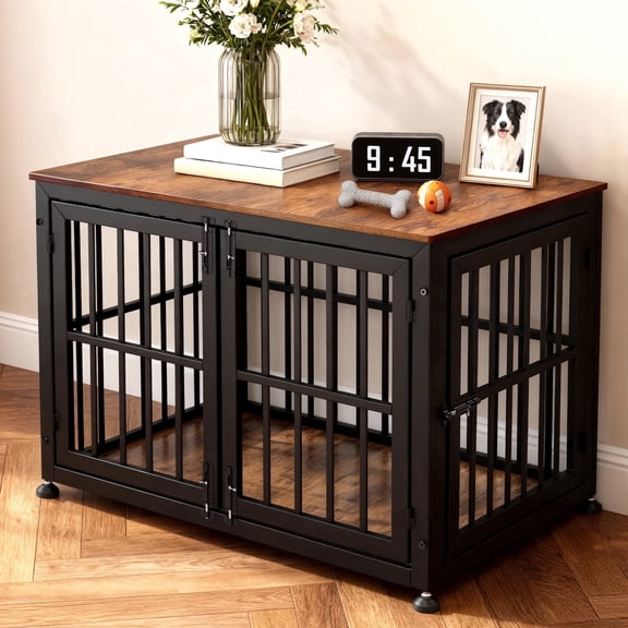 Oranland 42 Inch Heavy Duty Dog Crate Furniture for Large and Medium Dogs,0.8” Steel Tubes, Quadruple Lock, Waterproof Top, 300 lb Capacity, Black&Brown
