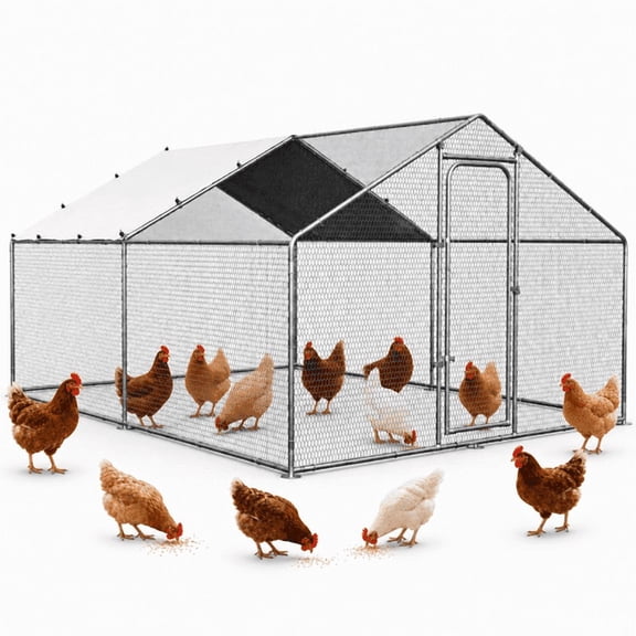 Oranland 9.9'x 9.9'x 6.5' Large Metal Chicken Coop Run, Waterproof & Anti-UV Peak Cover for Backyard, Farm,Walk-in with Galvanized Hardware