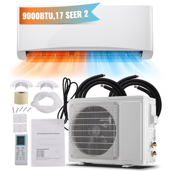 JIEJIA 9000 BTU Mini Split Air Conditioner & Heater with Inverter, 17 SEER2 115V Energy Saving AC Unit Cools Rooms up to 450 Sq. Ft, Complete Installation Kit