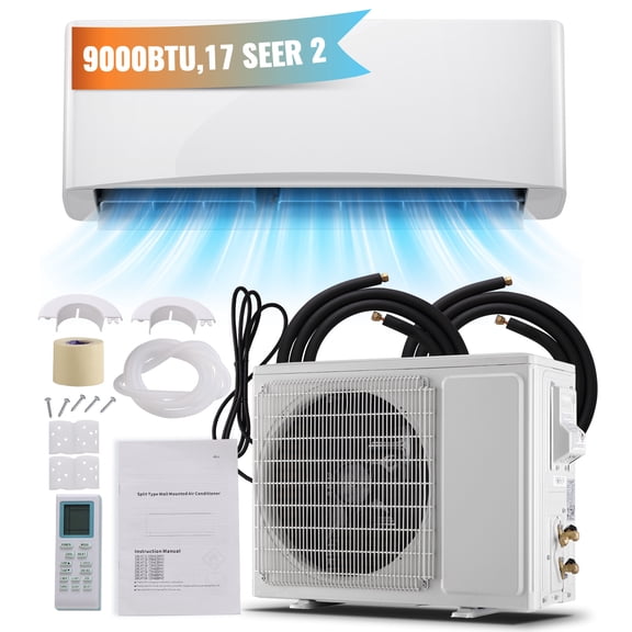 JIEJIA 9000 BTU Mini Split Air Conditioner & Heater with Inverter, 17 SEER2 115V Energy Saving AC Unit Cools Rooms up to 450 Sq. Ft, Complete Installation Kit