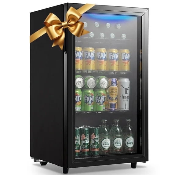 Oranleaf Beverage Refrigerators 120-Can Small Mini Fridge Glass Door, Removable Shelves for Soda Beer or Wine,  3.5 Cu.ft